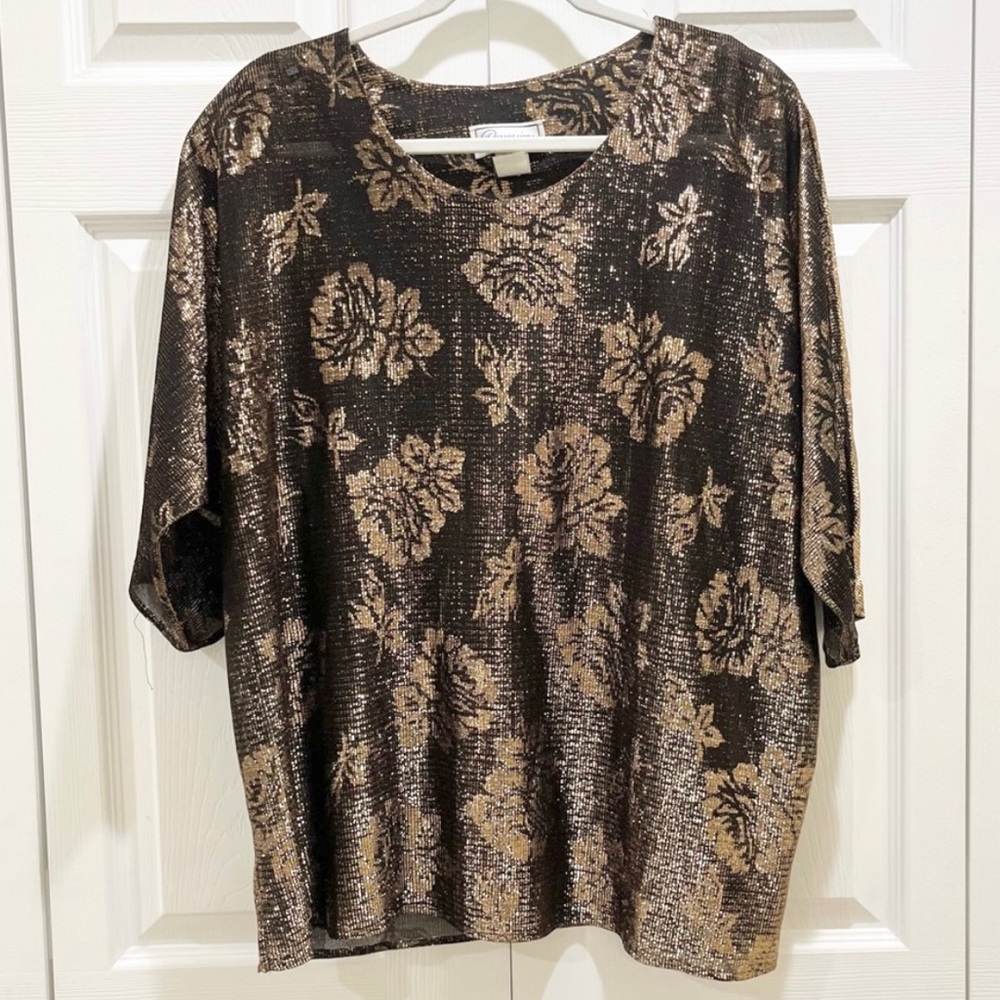 Persuasions Metallic Gold Floral Blouse Black Bronze Medium
